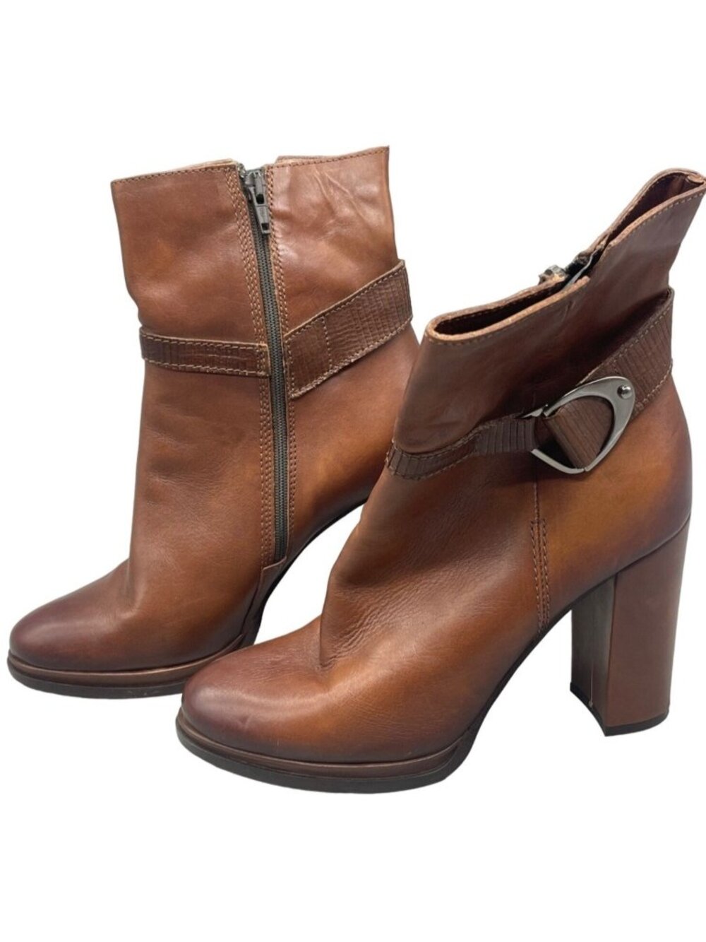 firenze chunk heel boots size zip size 39 made in Bosnia brown 3.5" heel READ